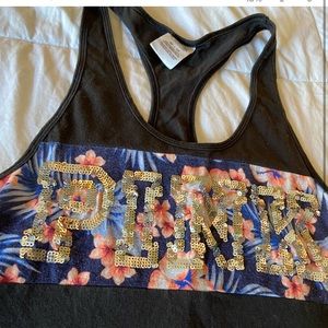 PINK Tank top glitter tropical